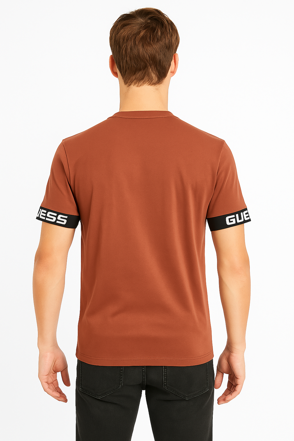 GUESS Men’s Signature Logo Tee – Rust Brown