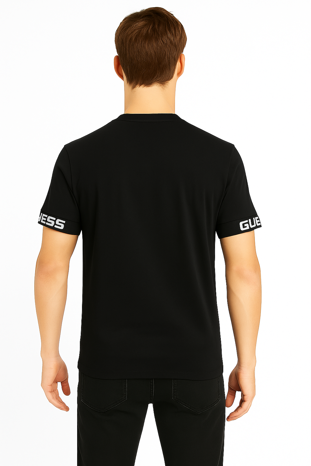 GUESS Men’s Logo Sleeve T-Shirt – Jet Black