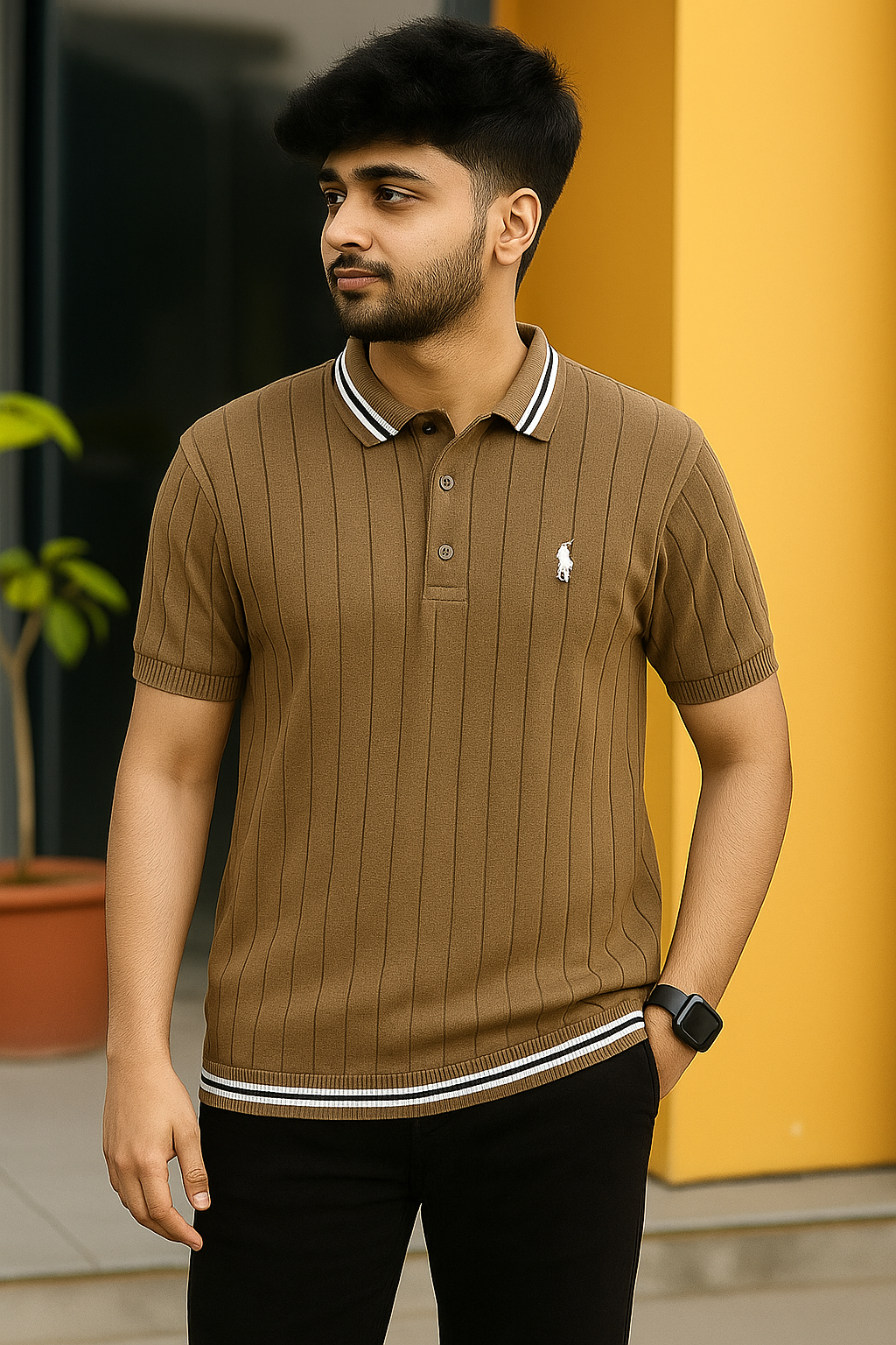 Ralph Lauren Men's Striped Olive Polo Shirt