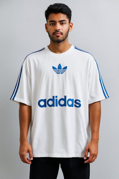 Adidas Oversized Logo T-Shirt – White & Blue